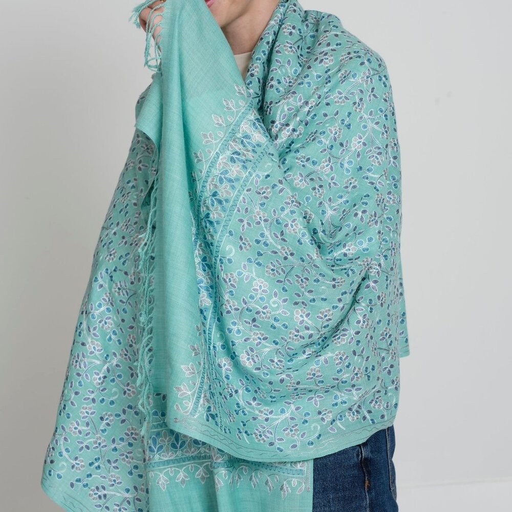 NEW Aqua Mint Women Scarf - Nalki Luxurious Merino Wool Pashmina Blend Wrap
